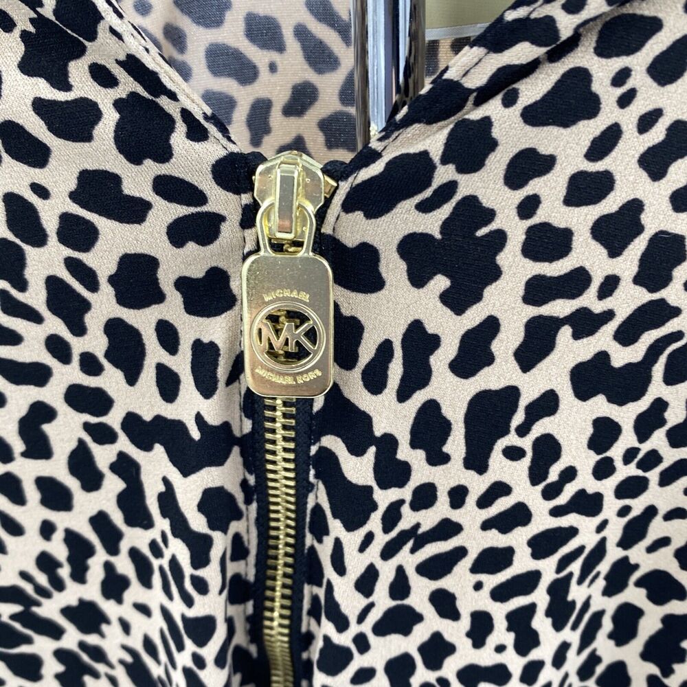 Michael Kors Leopard Animal Print Zip Shirt Roll Sleeves Womens S - Picture 2 of 5